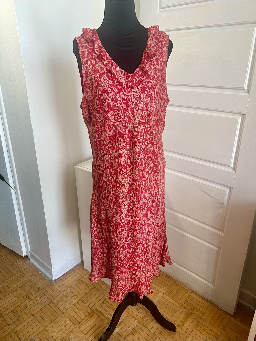 INC International Concepts Woman 16W 100% Silk Red Floral Midi Dress